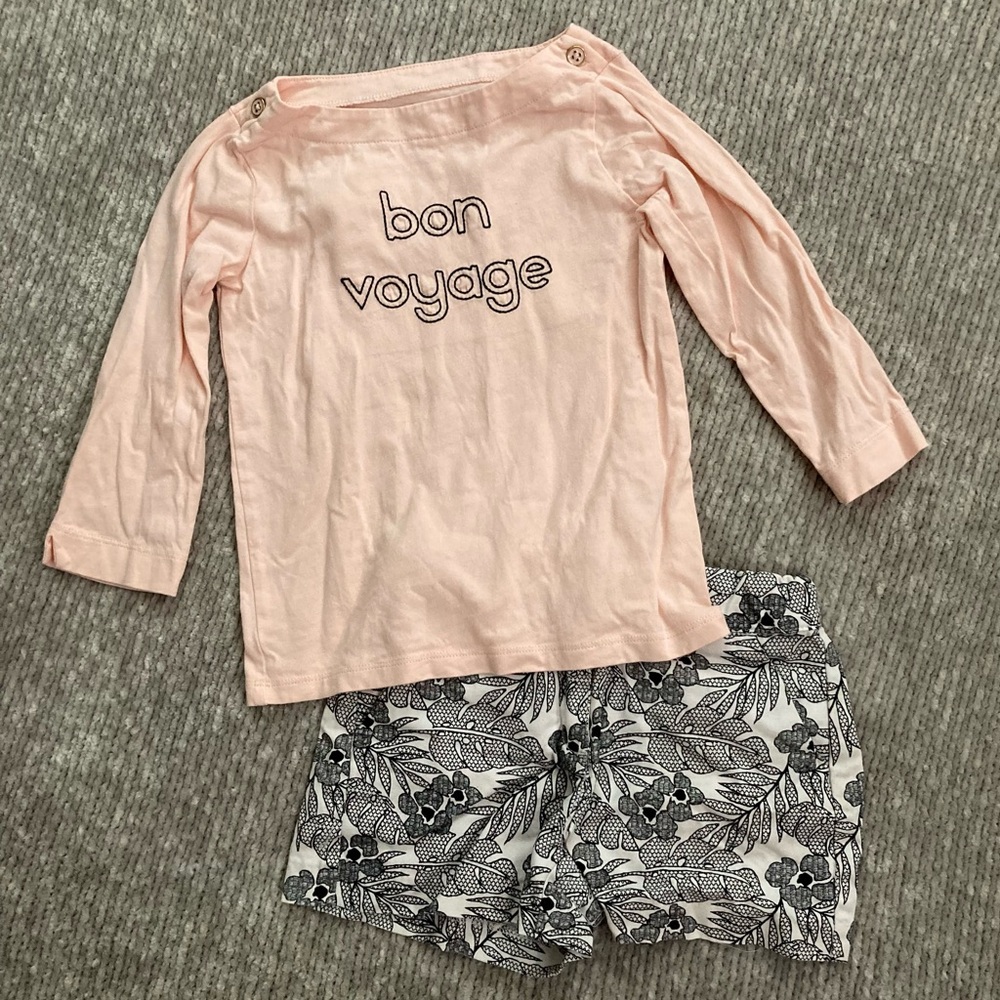 Janie and Jack Bon Voyage Tee & Floral Shorts Set Size 5 Girls‎ Cruise Vacation